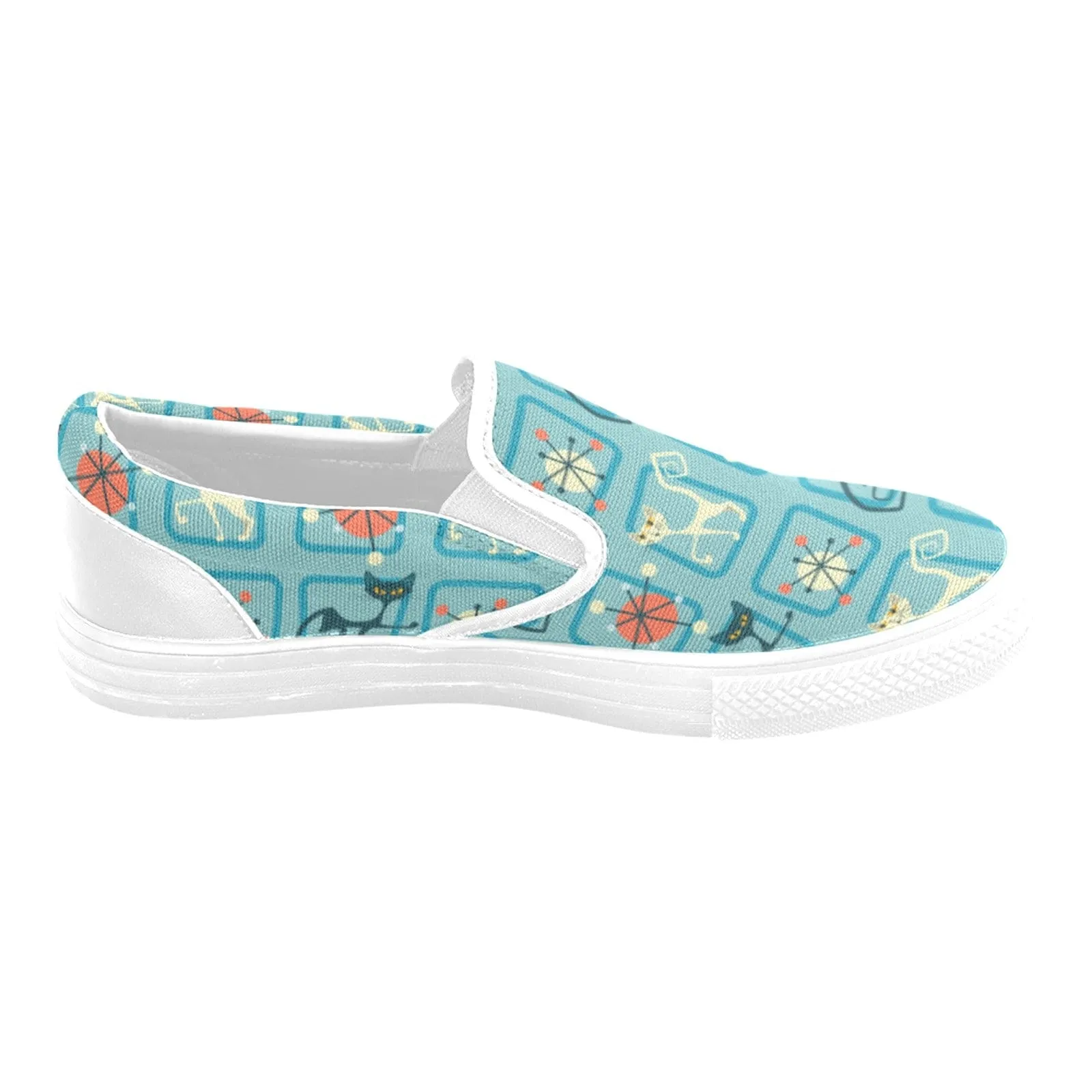 Atomic Kitty, Denim Blue Retro Slip-on Canvas Women's Retro Shoes