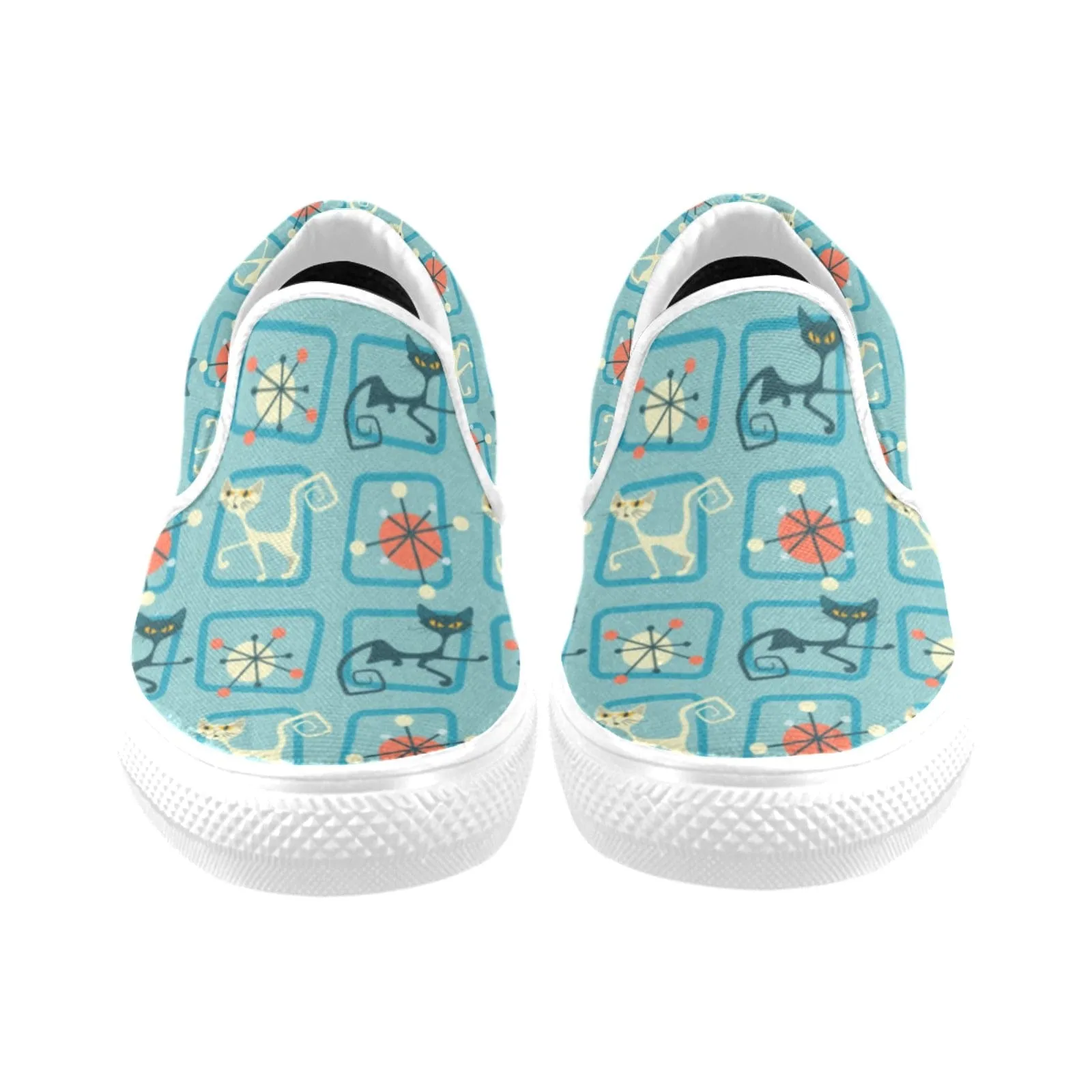 Atomic Kitty, Denim Blue Retro Slip-on Canvas Women's Retro Shoes