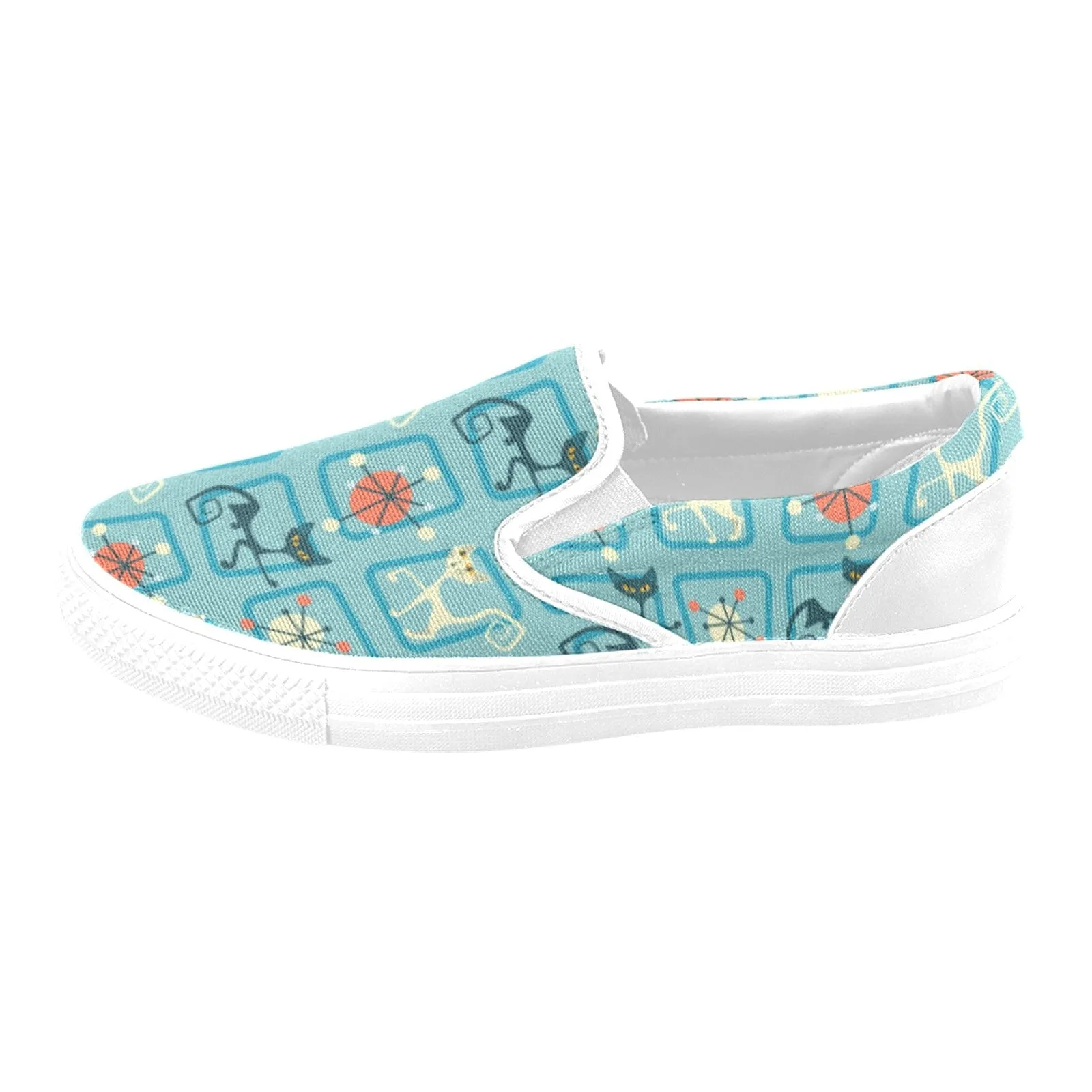 Atomic Kitty, Denim Blue Retro Slip-on Canvas Women's Retro Shoes