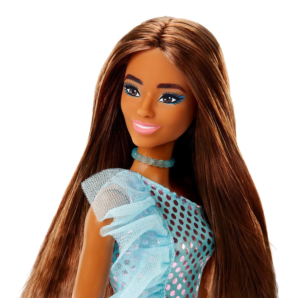 Barbie Glitz Brunette Hair Doll (Teal Metallic Dress) for Kids Ages 3 