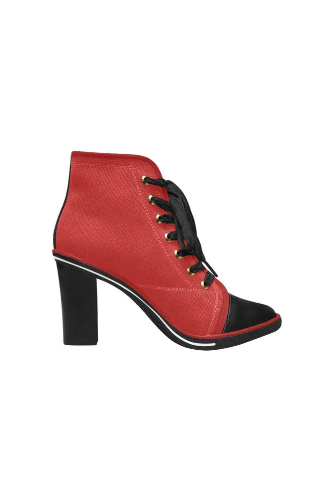 Crimson Red Women's Lace Up Chunky Heel Ankle Booties