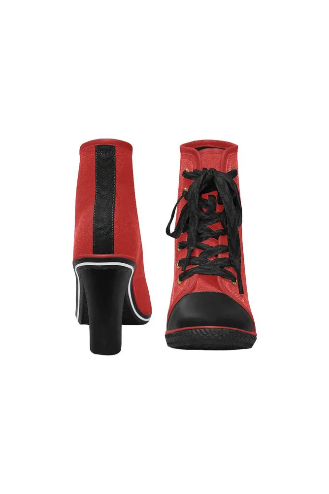 Crimson Red Women's Lace Up Chunky Heel Ankle Booties