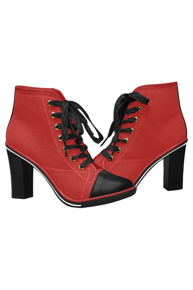 Crimson Red Women's Lace Up Chunky Heel Ankle Booties
